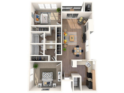 Two Bedroom, Two Bath 1,047 sq feet
